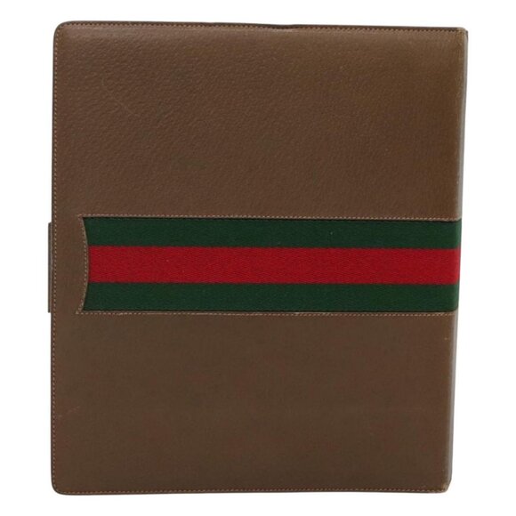GUCCI Web Sherry Line Day Planner Cover Leather Red Brown Green Auth - Picture 3 of 16